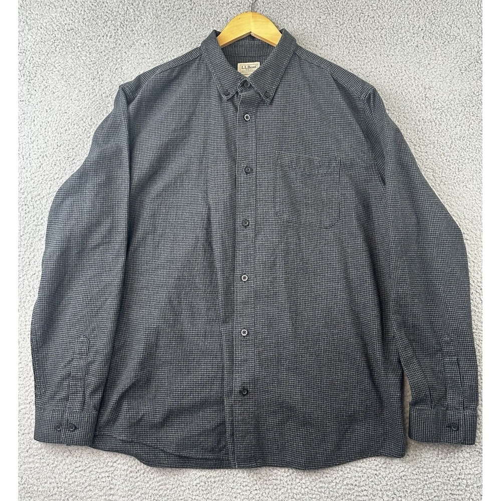 LL Bean Shirt Mens XL Gray Houndstooth Wicked Good Flannel Slightly Fitted